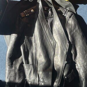 Balmain Quilted Lamb Leather V Neck Jacket